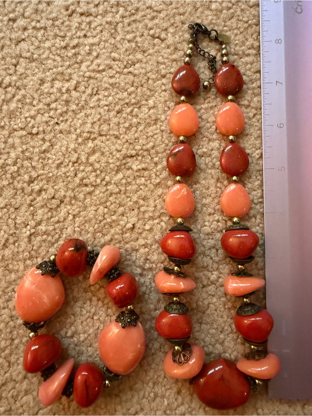 Laila Rowe Coral Orange Beaded Necklace Bracelet Set Boho Statement Jewelry